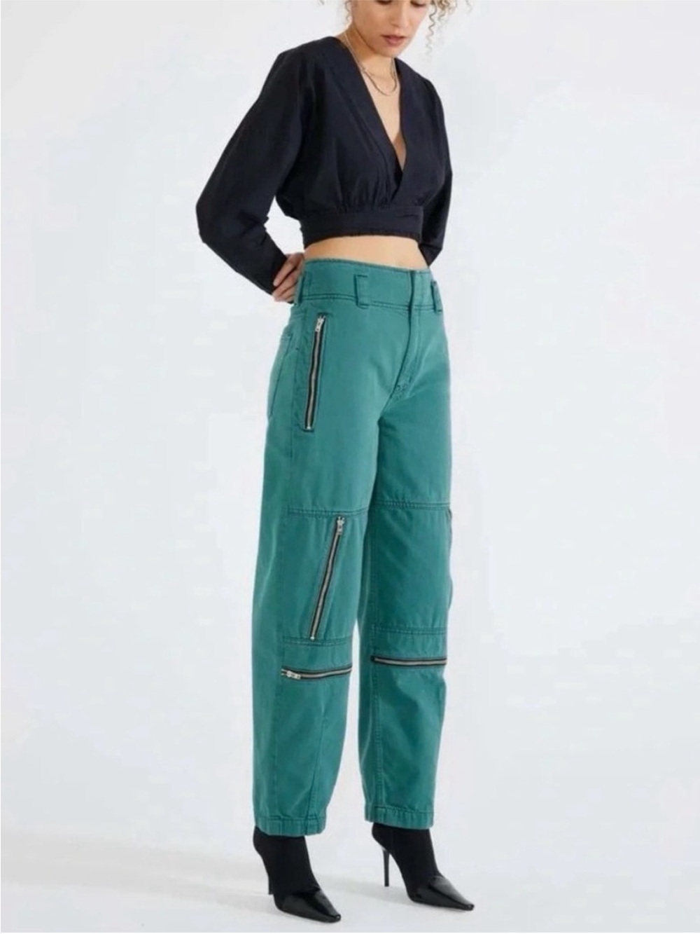 ÉTICA Doyle Biker Pants Quetzal Green Zip Utility Cargo Jeans NWT Sz 28